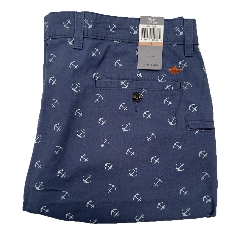 Dockers The Perfect Classic Fit Shorts Pacific Anchors Blue Men's Size 42 NEW‎